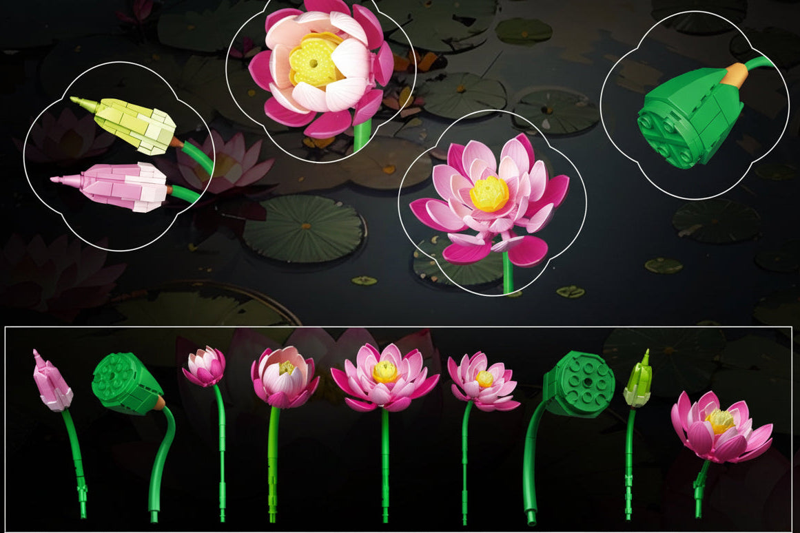 Pink Lotus Vase Arrangement | Brick-Built Flower Set (710 pcs)