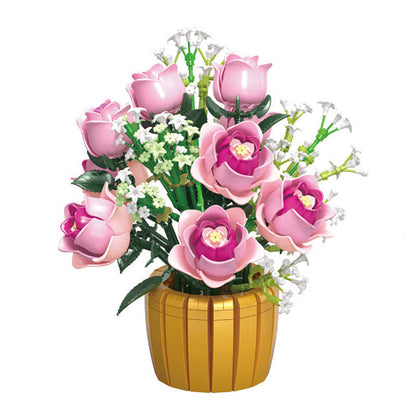 Blush Rose Pot Display | Brick-Built Flower Set (1,056 pcs)