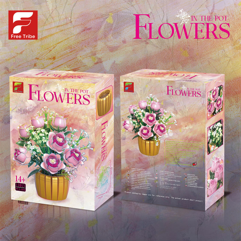 Blush Rose Pot Display | Brick-Built Flower Set (1,056 pcs)