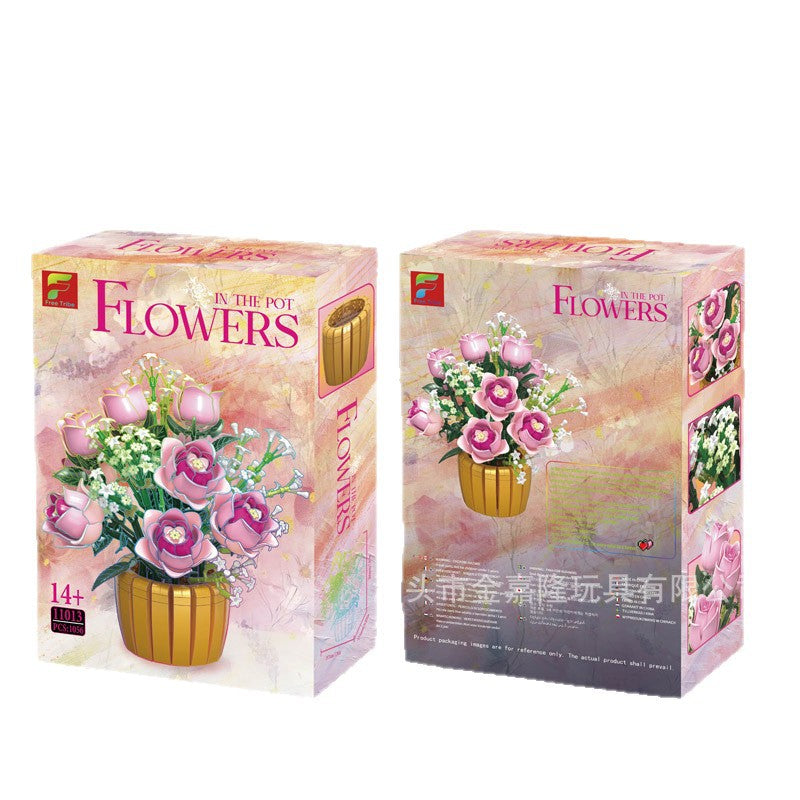 Blush Rose Pot Display | Brick-Built Flower Set (1,056 pcs)