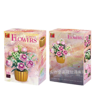 Blush Rose Pot Display | Brick-Built Flower Set (1,056 pcs)