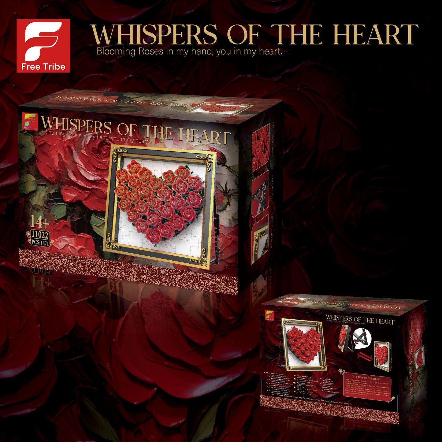 Rose Heart Frame Display | Brick-Built Decor Set (1,871 pcs)