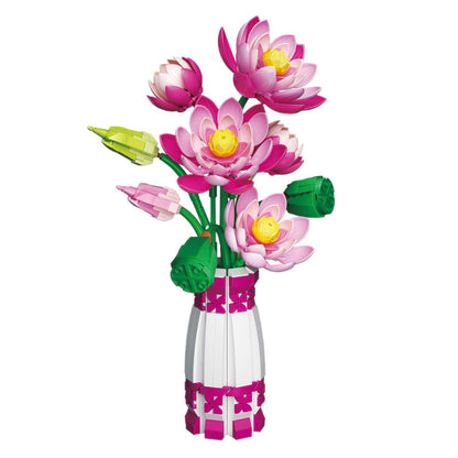 Pink Lotus Vase Arrangement | Brick-Built Flower Set (710 pcs)