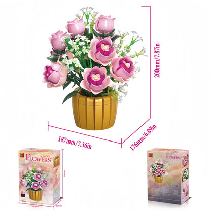 Blush Rose Pot Display | Brick-Built Flower Set (1,056 pcs)