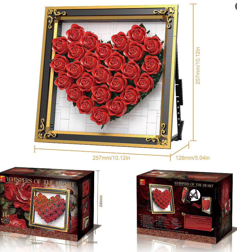 Rose Heart Frame Display | Brick-Built Decor Set (1,871 pcs)