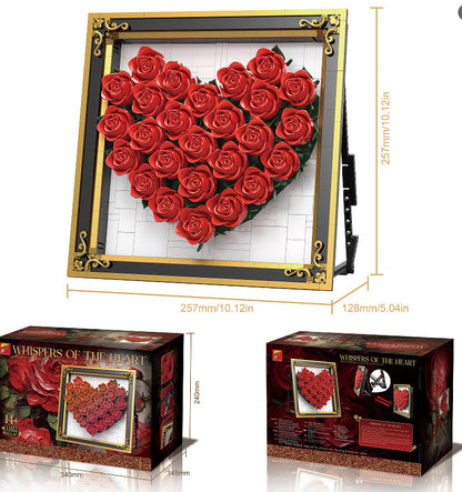 Rose Heart Frame Display | Brick-Built Decor Set (1,871 pcs)