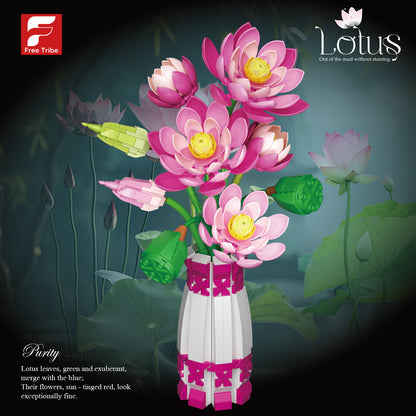 Pink Lotus Vase Arrangement | Brick-Built Flower Set (710 pcs)